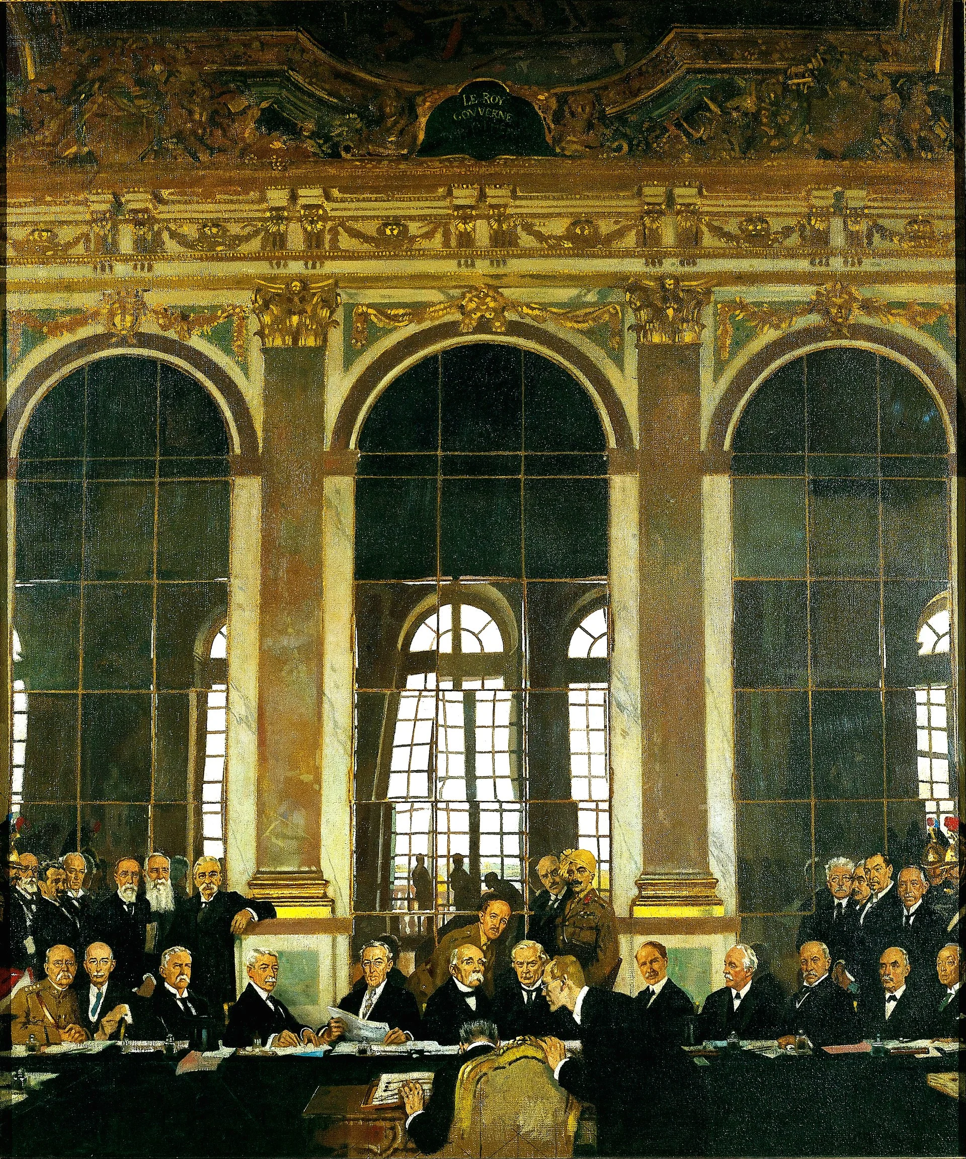 Delegações internacionais assinando o Tratado de Versalhes em 1919 no mesmo salão em que a Alemanha humilhara a França em 1871
