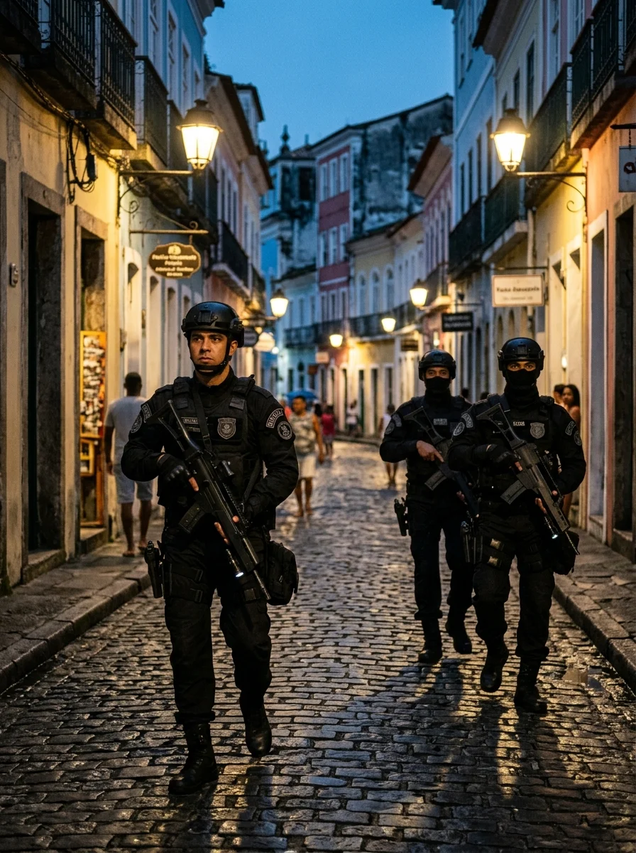 Equipe de policiamento tático de operações especiais da PMAL em patrulha urbana em Alagoas