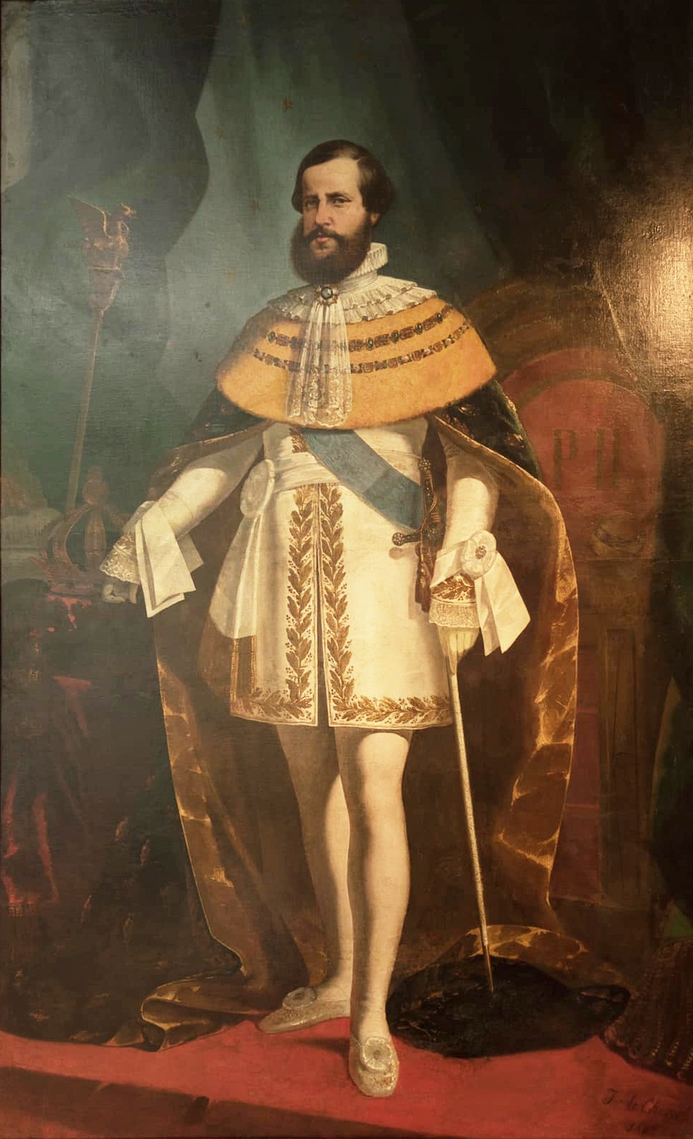 Retrato a óleo de Dom Pedro II em trajes imperiais, monarca que assinou o primeiro decreto de concurso com prova escrita em 1855