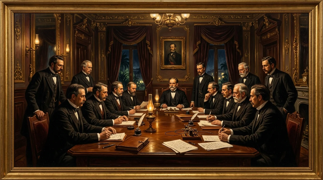 Gabinete ministerial da República reunido durante os momentos de crise política e o atentado de novembro de 1897.