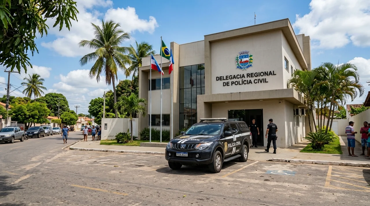 Lotação PCAL: Fachada de Delegacia Regional com viatura operacional no interior de Alagoas