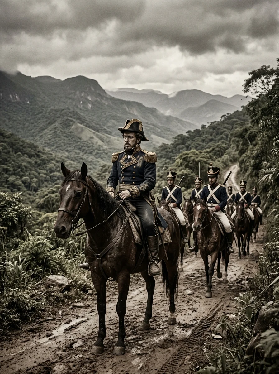 Dom Pedro I e sua comitiva imperial em viagem a cavalo por Minas Gerais antes da Noite das Garrafadas