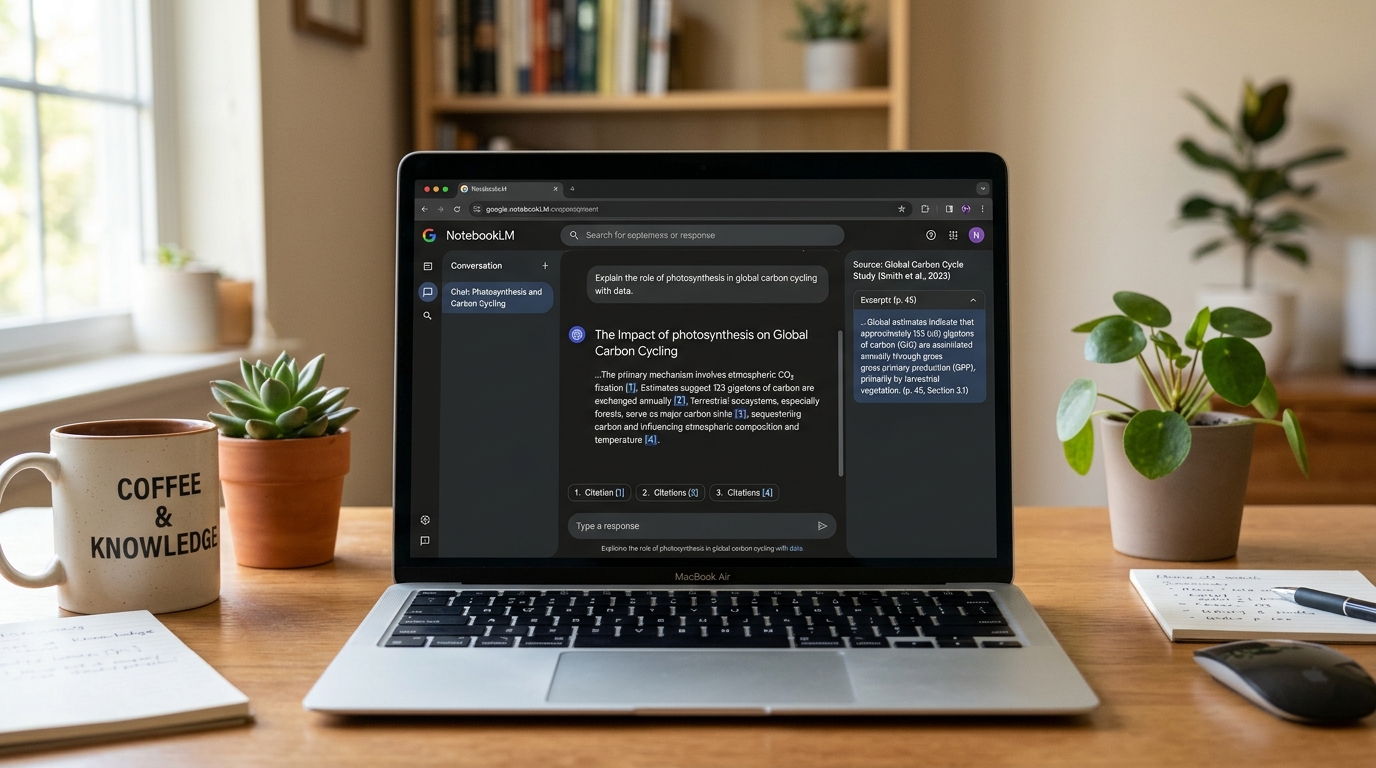 Chat do NotebookLM com citações numeradas e verificação de trechos originais