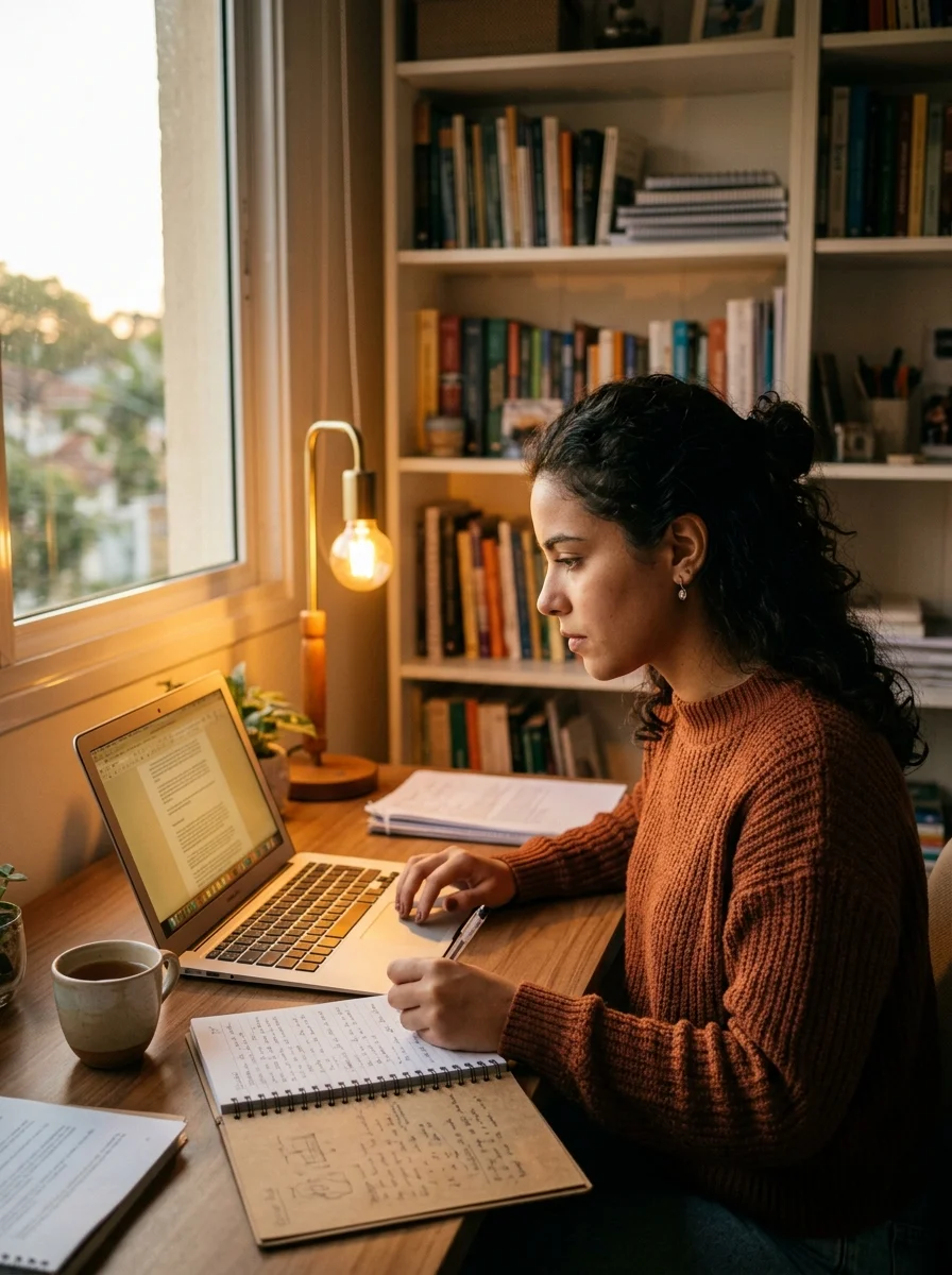 Estudante pesquisando informacoes atualizadas no confronto NotebookLM vs ChatGPT vs Gemini
