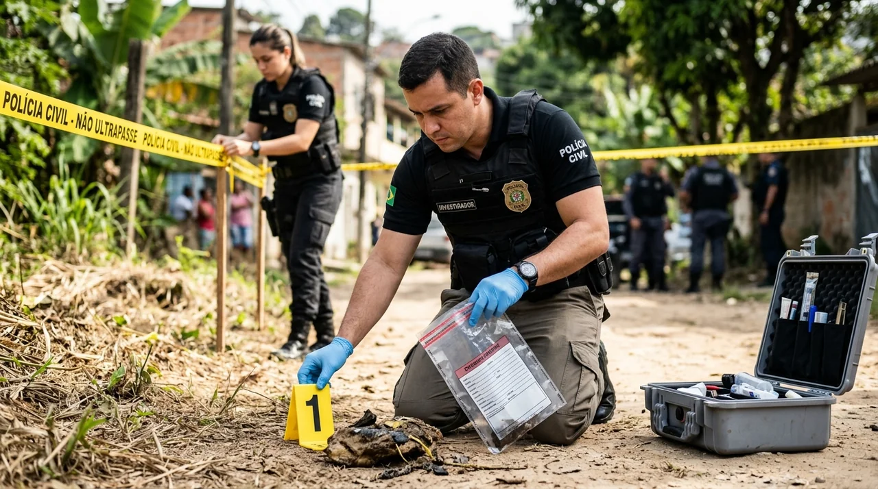 Processo Penal PCAL: Investigador policial realizando coleta e isolamento de vestígios na cadeia de custódia