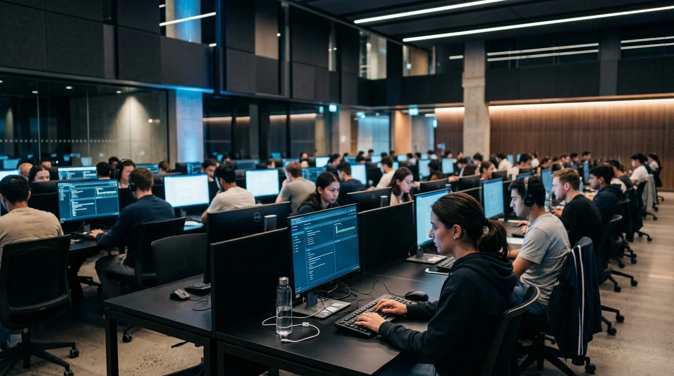 Sala moderna de aplicação de exames e provas eletrônicas digitais para concurso público